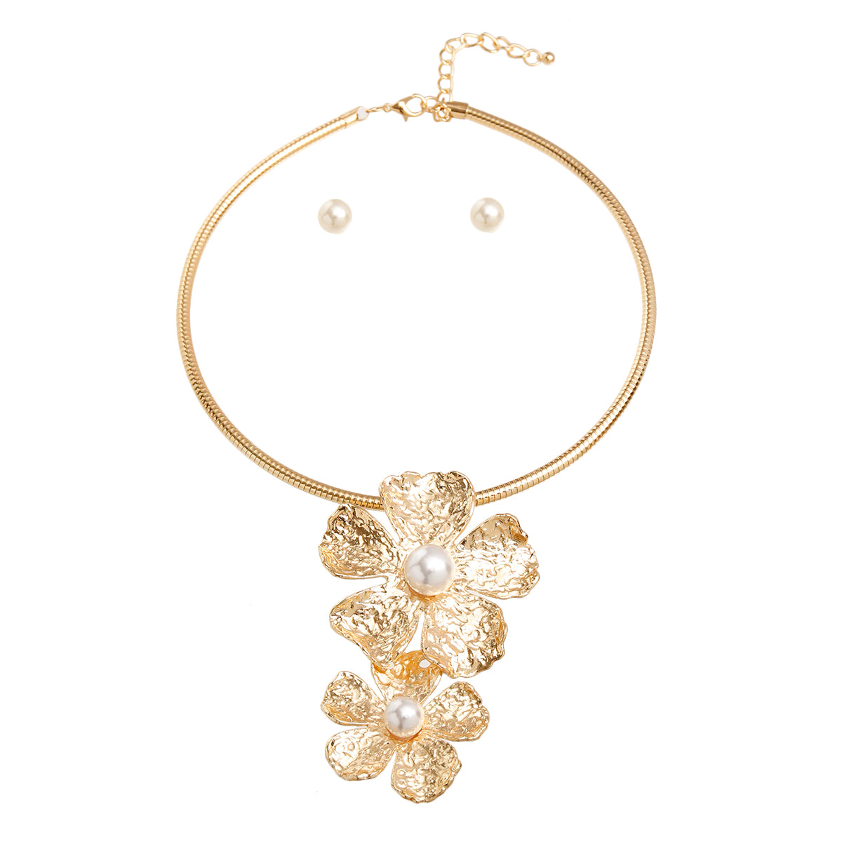 Gold Metal Flower Pearl Set