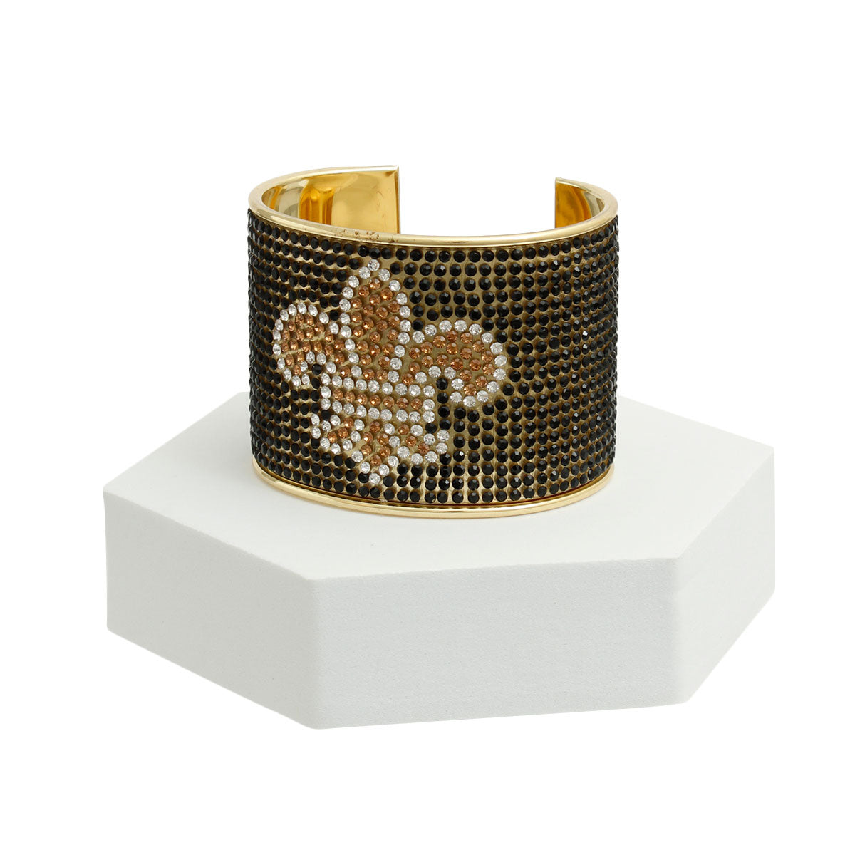Black Rhinestone Fleur de Lis Gold Cuff