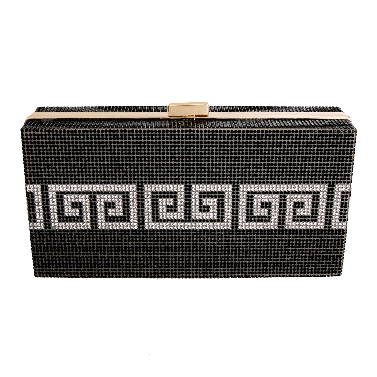 Black Greek Key store Pattern Rhinestone Clutch