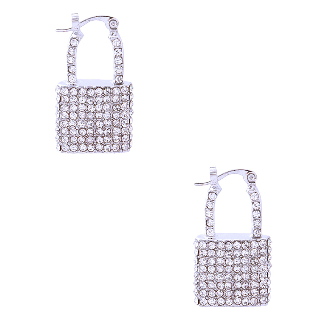 Silver Rhinestone Lock Hoops