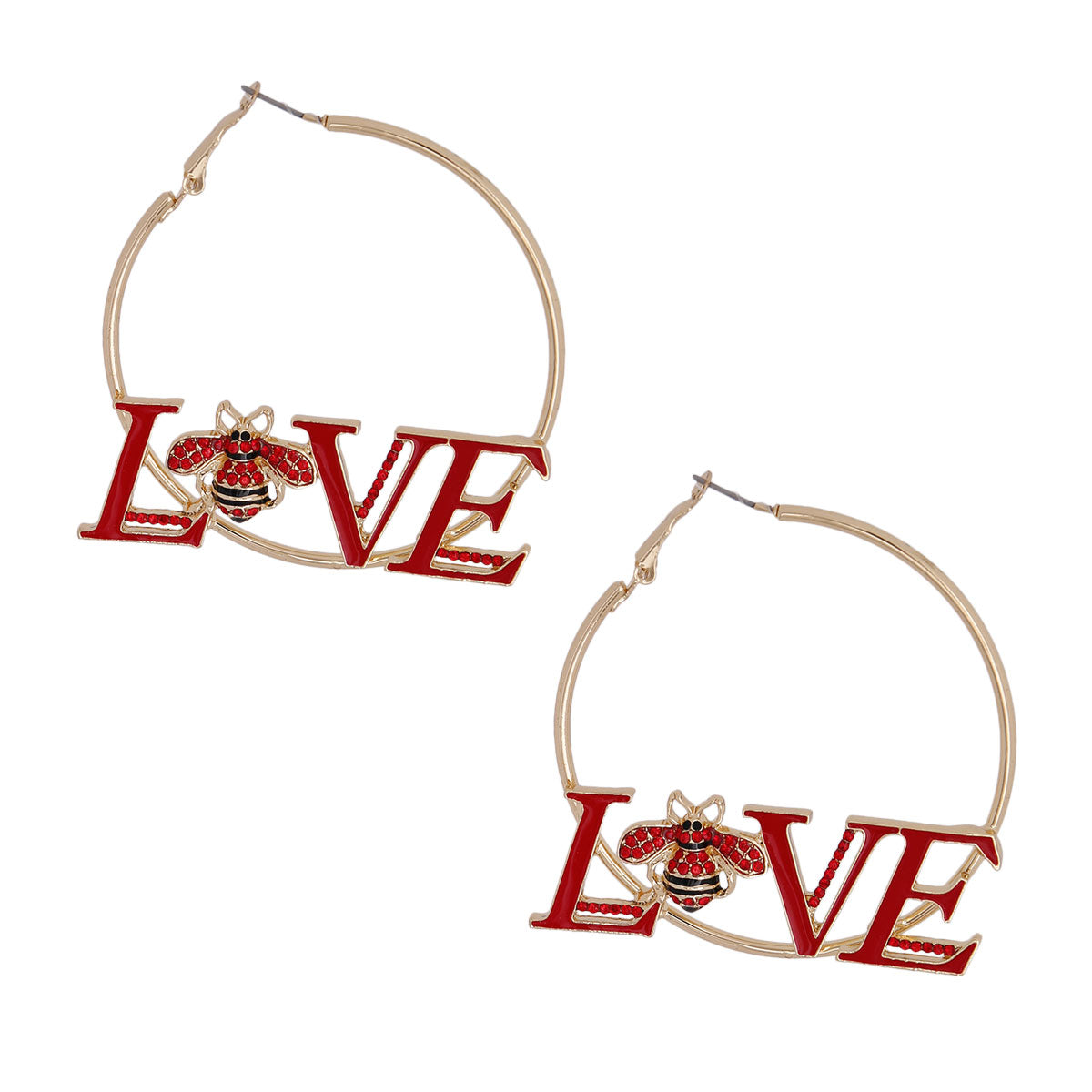 Gold and Red Love Bee Hoops