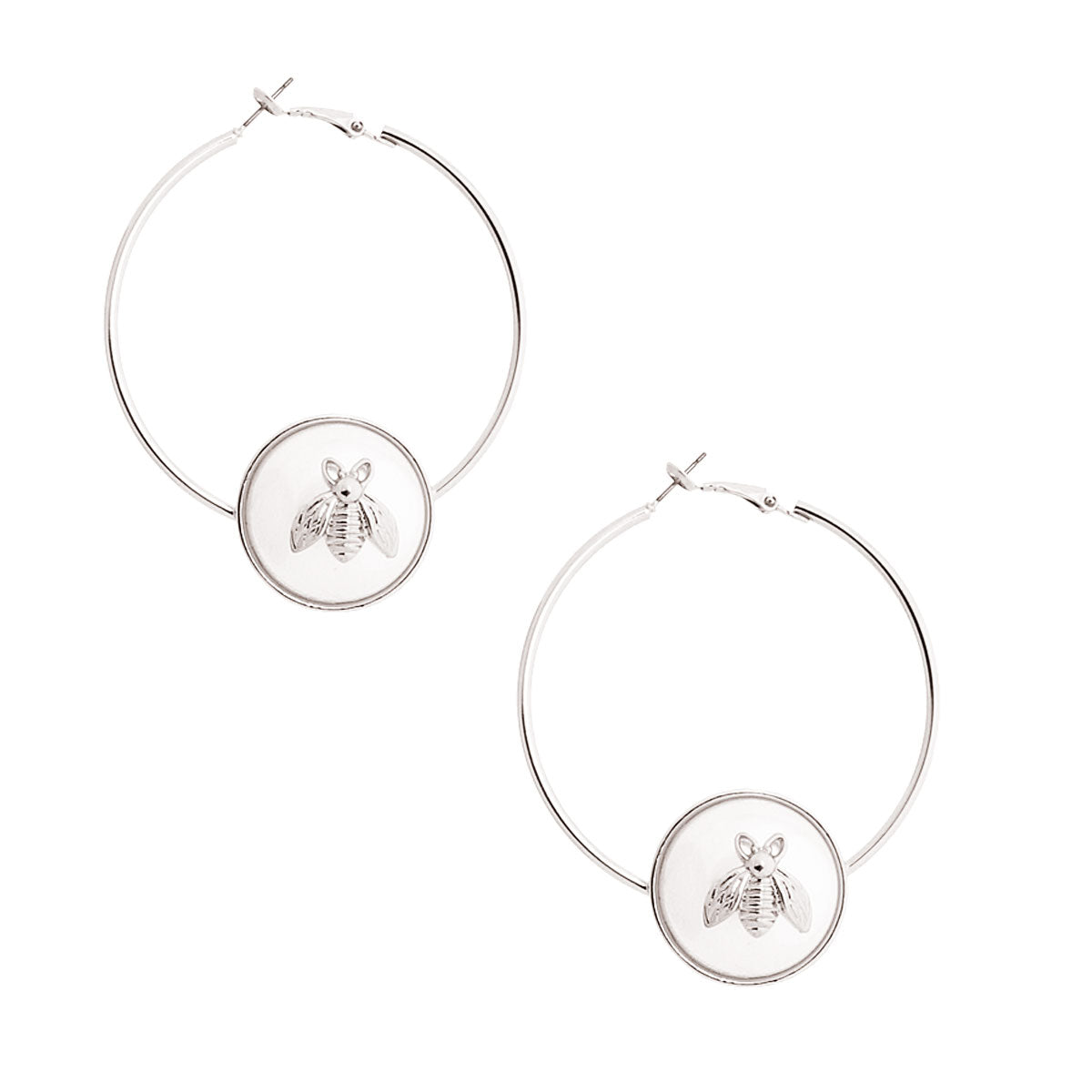 Silver Bee Accented Pearl Hoops