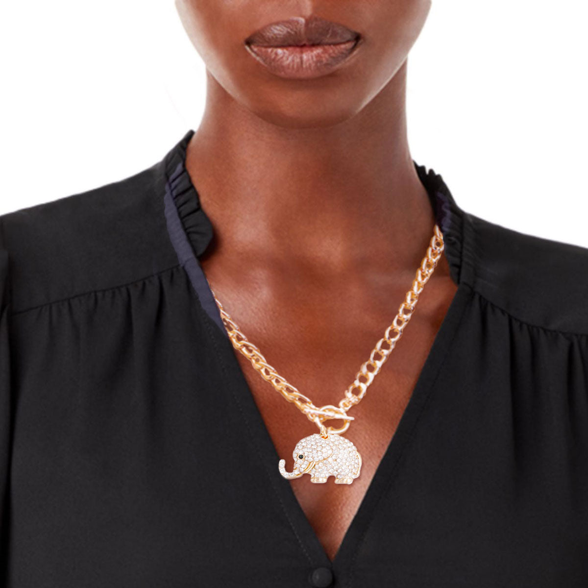 Gold Rhinestone Elephant Toggle