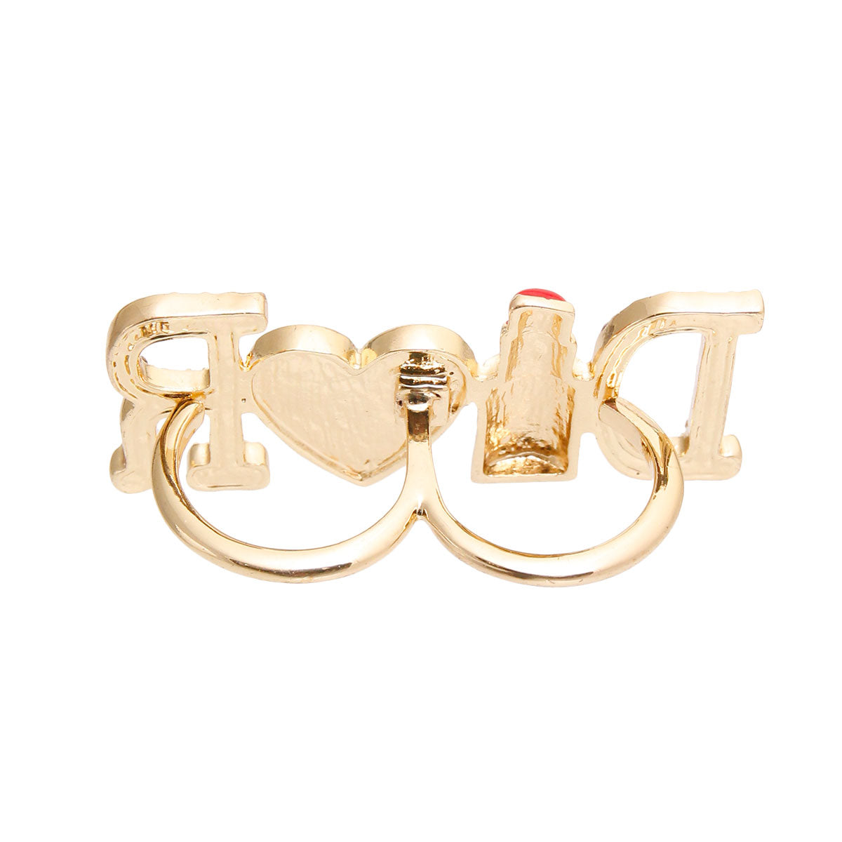 Red D Designer 2 Finger Ring