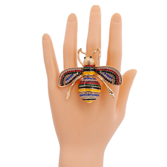 Designer Style Multi Color Rhinestone Bee Stretch Ring