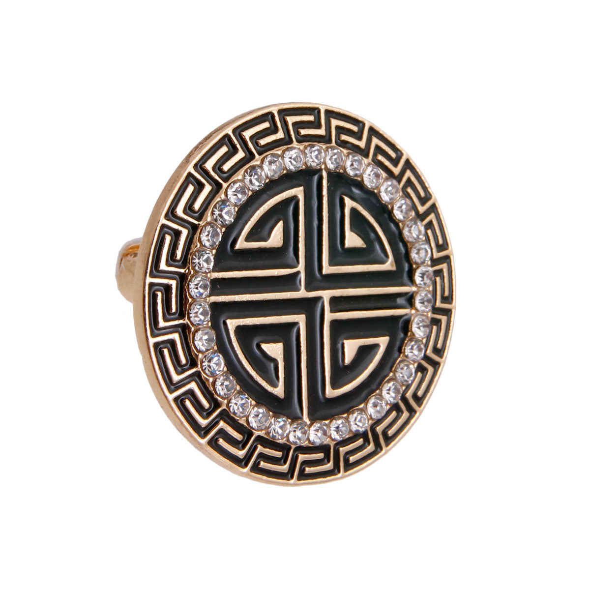 Gold Black Round Greek Cocktail Ring