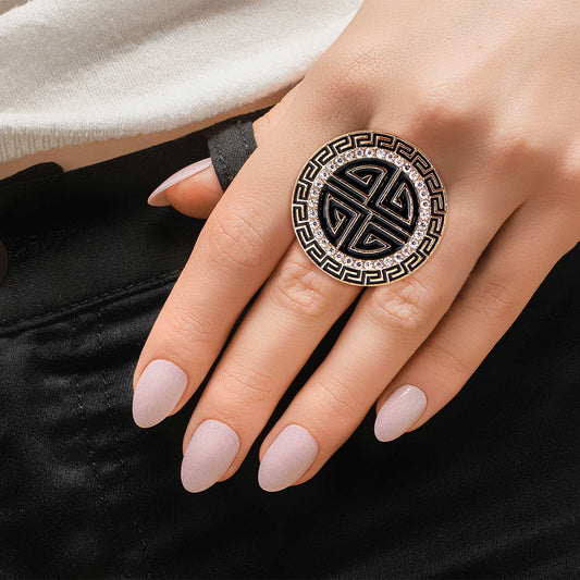 Gold Black Round Greek Cocktail Ring