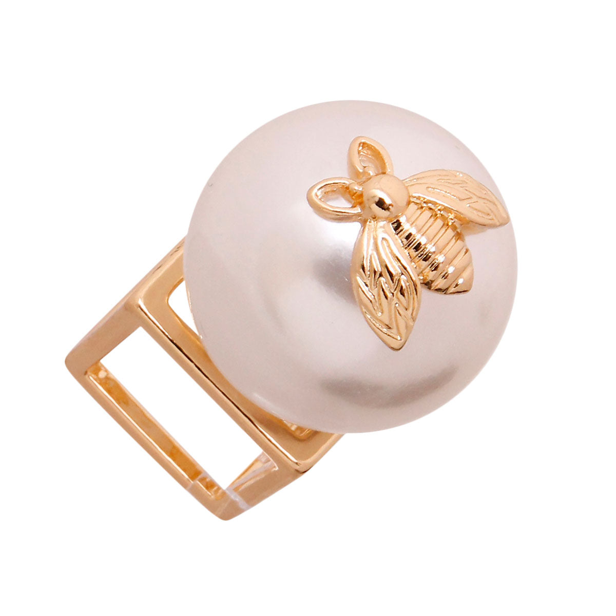 Gold Bee Accented Pearl Ring