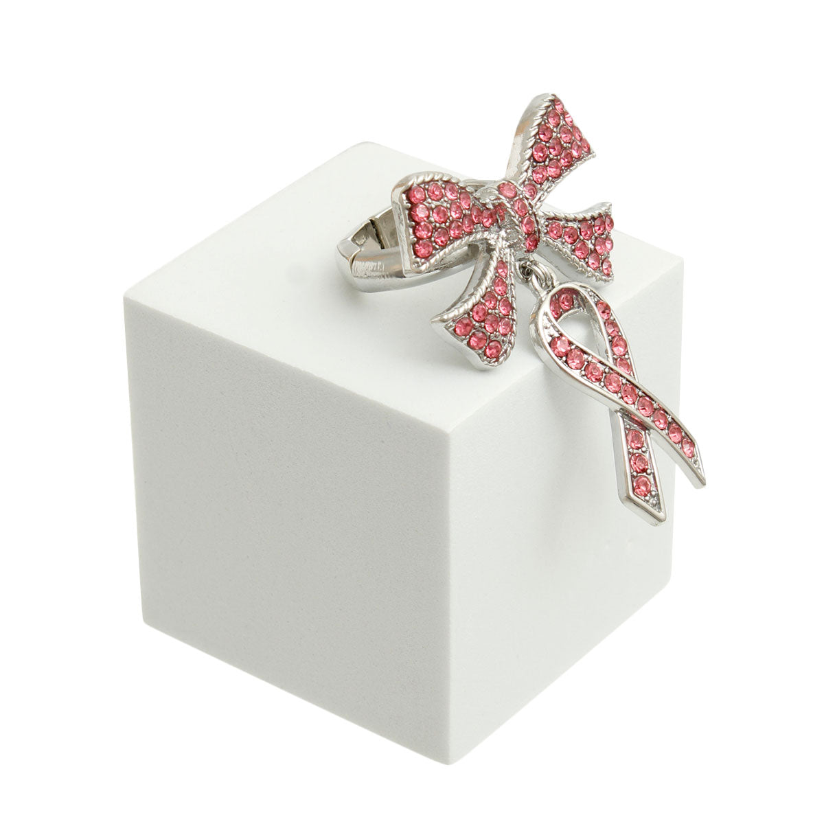 Double Pink Ribbon Silver Ring