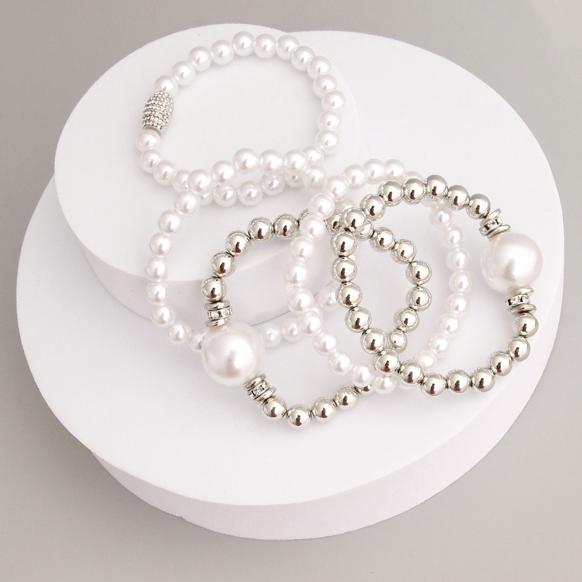 Silver and White Bubble Gum Pearl Bracelets