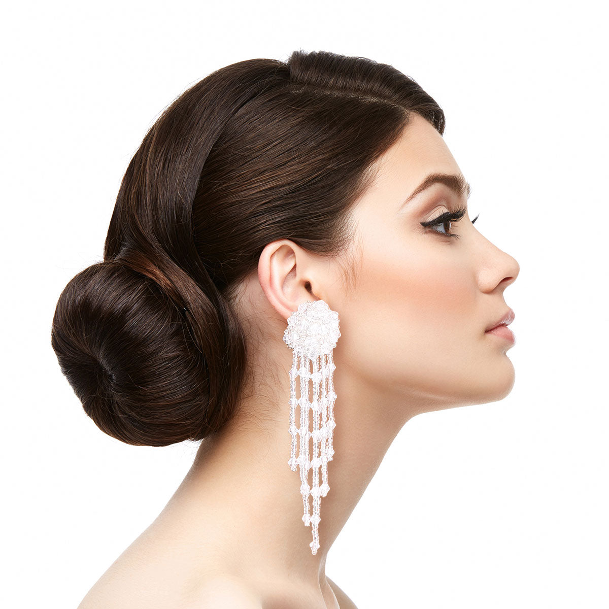 Beaded clear fringe earrings online