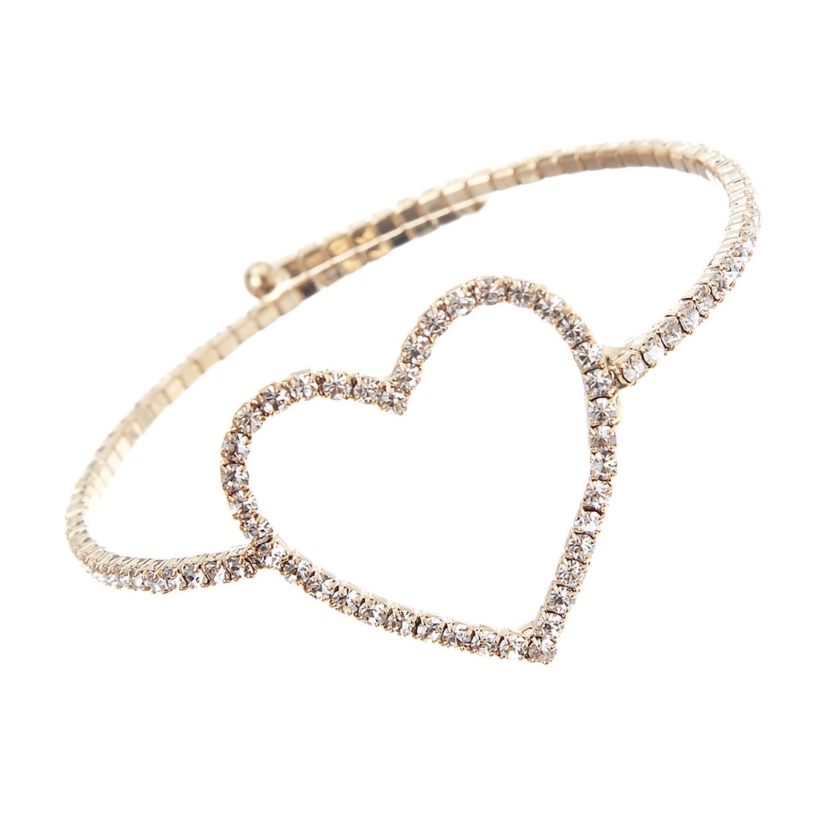 Gold Rhinestone Center Heart Memory Cuff