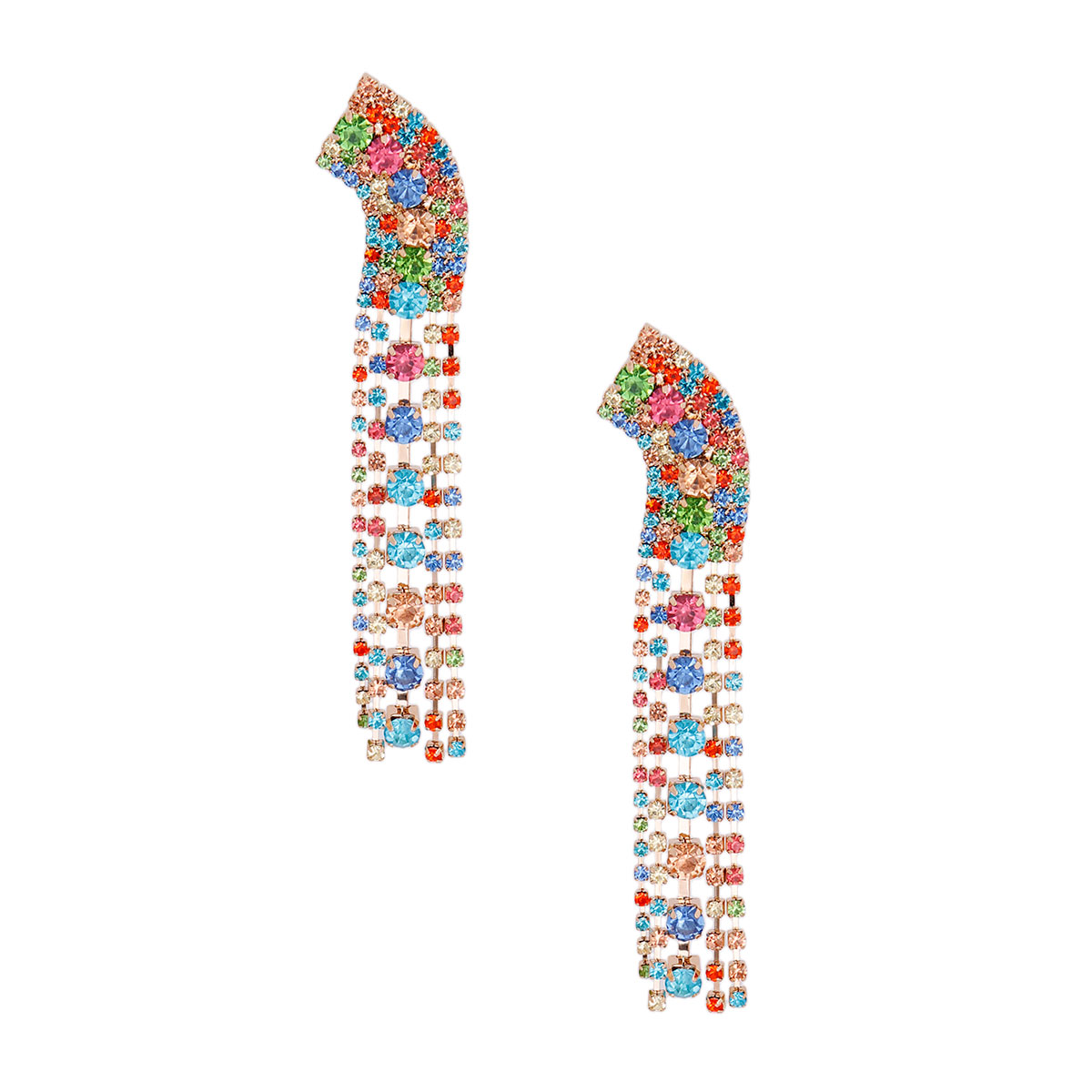Multi Color Waterfall Gold Earrings