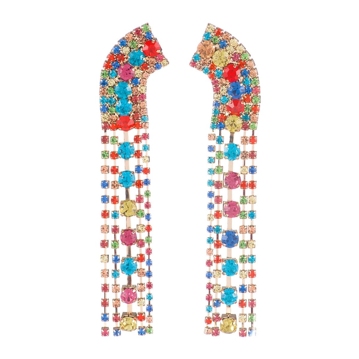 Multi Color Waterfall Gold Earrings