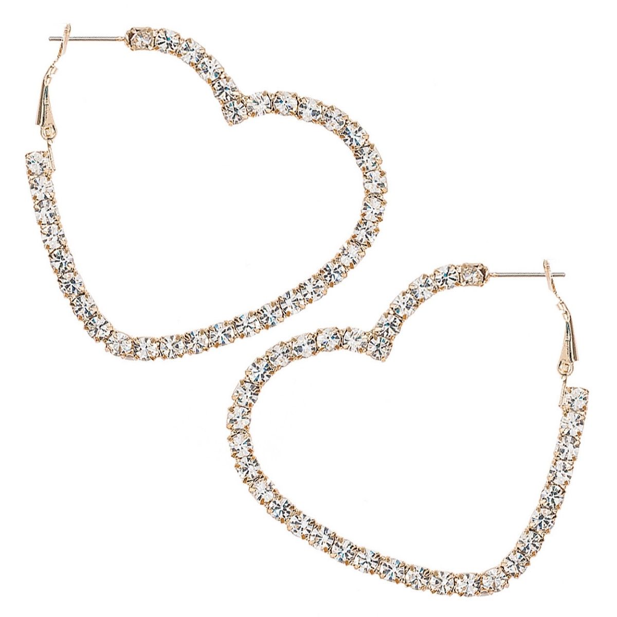 Gold Side Heart Rhinestone Hoops