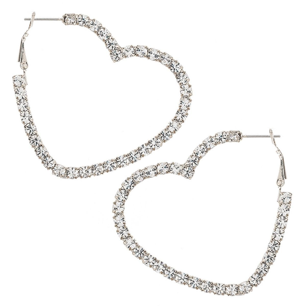 Silver Side Heart Rhinestone Hoops