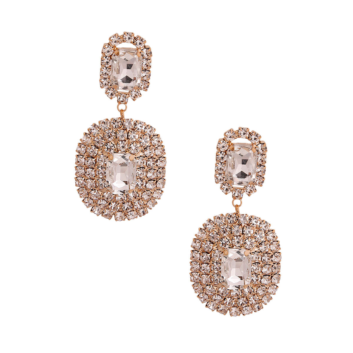 Gold Framed Rectangle Dangle Earrings