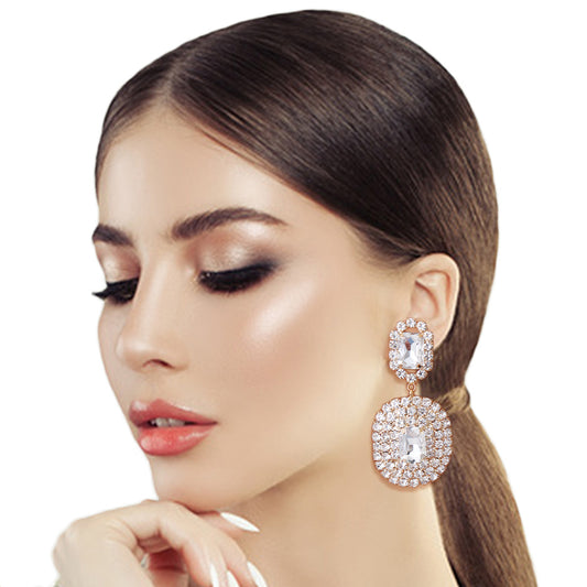 Gold Framed Rectangle Dangle Earrings