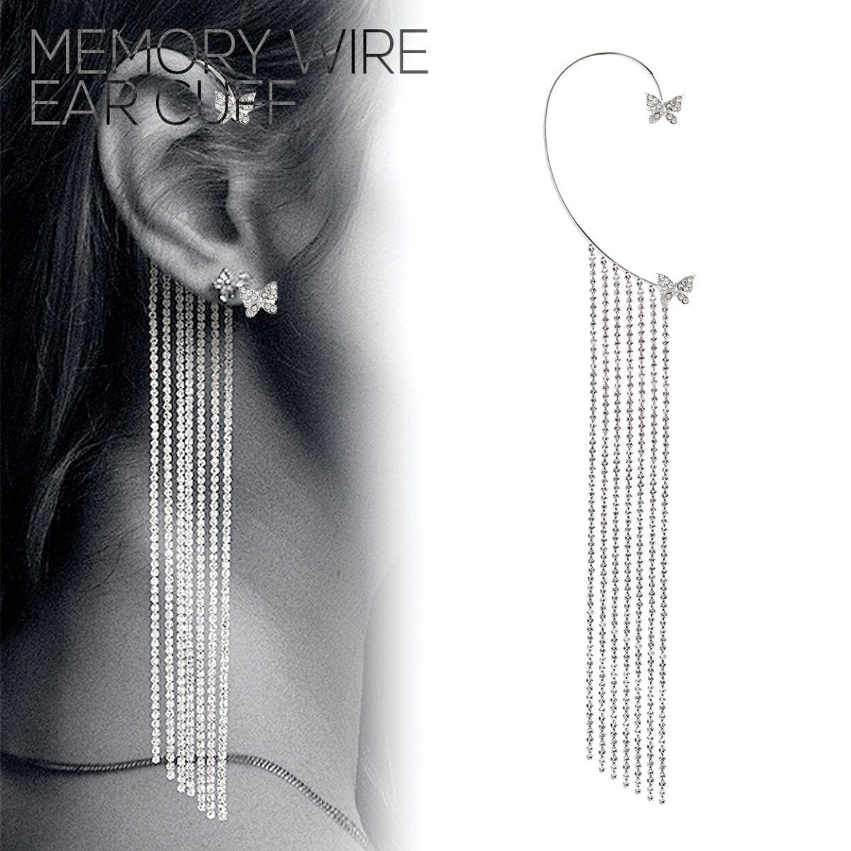 Silver Rhinestone Butterfly Ear Cuff