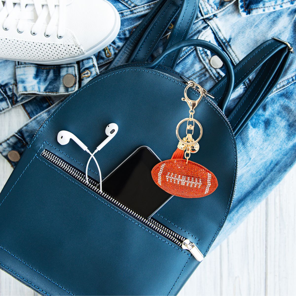 Orange Football Keychain Bag Charm