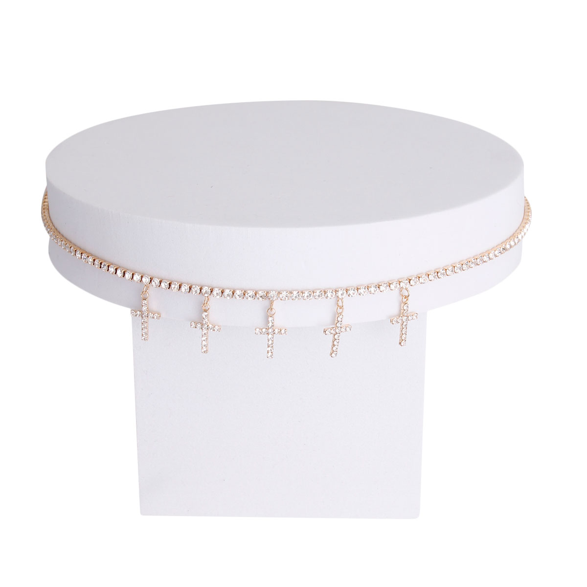 Gold Rhinestone Cross Charm Choker