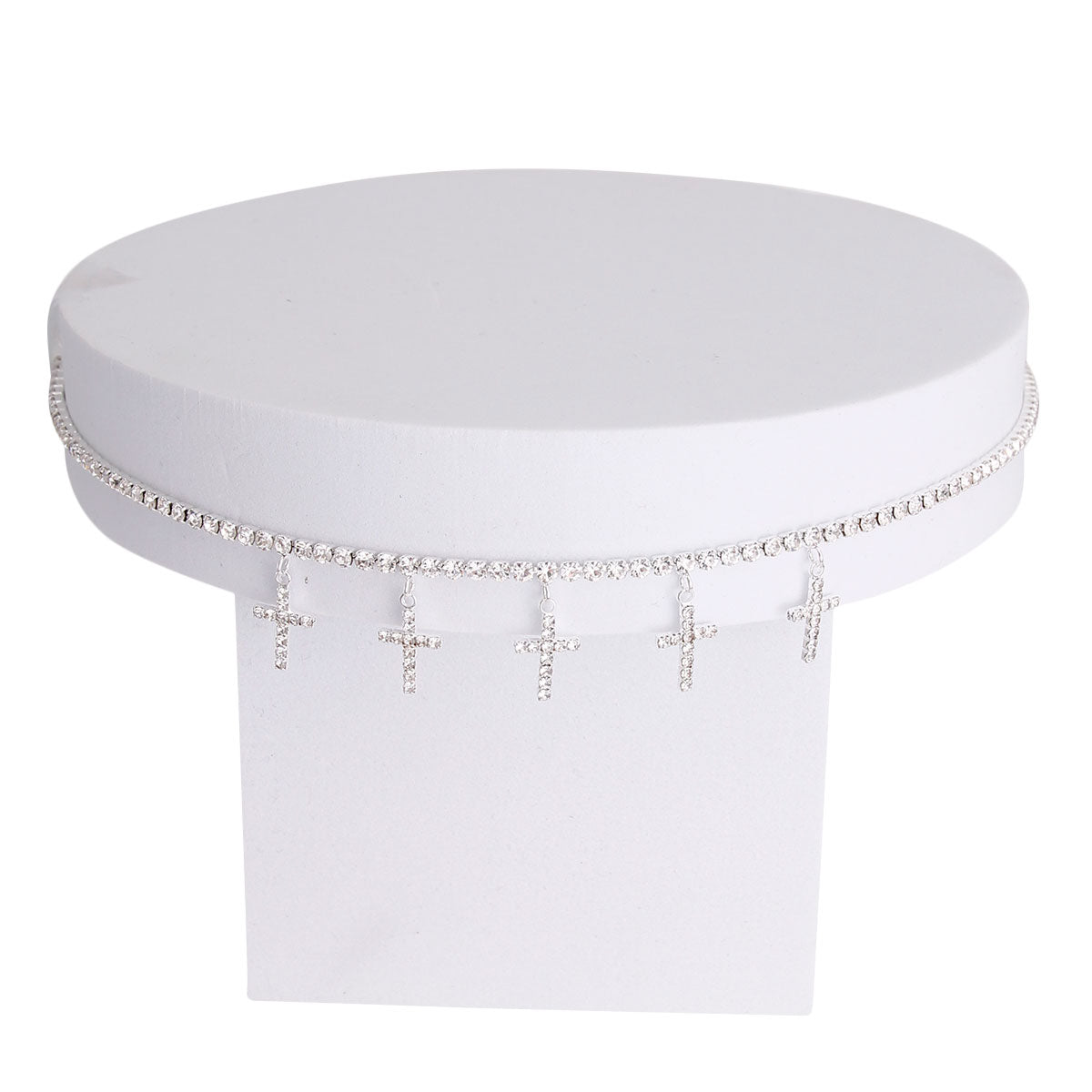 Silver Rhinestone Cross Charm Choker