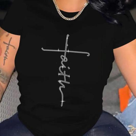 Black L Faith Bling T Shirt