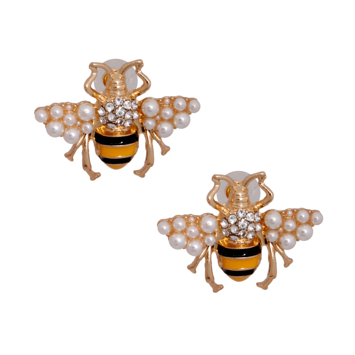 Yellow Stripe Pearl Bee Studs