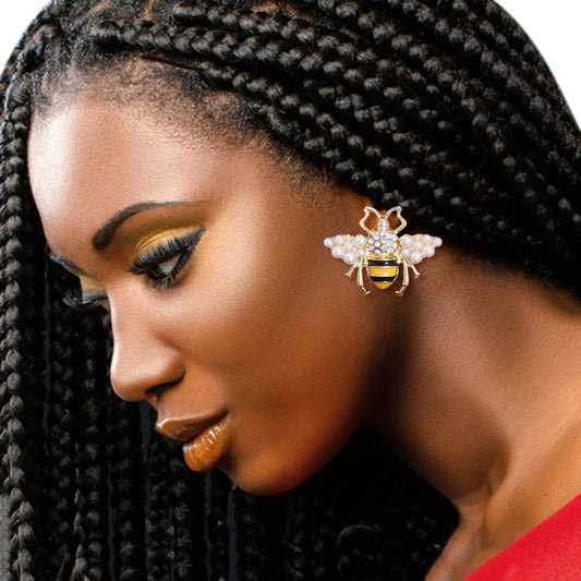 Yellow Stripe Pearl Bee Studs