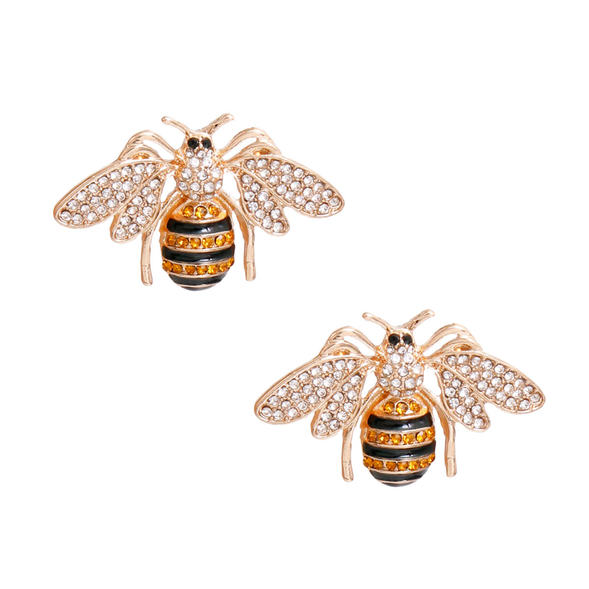 Black Stripe Rhinestone Bee Studs
