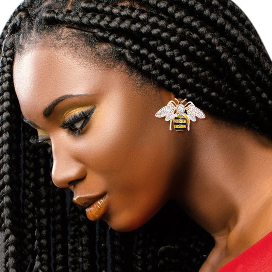 Black Stripe Rhinestone Bee Studs