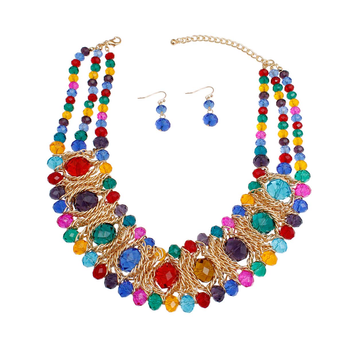 Rainbow Glass Bead Woven Collar