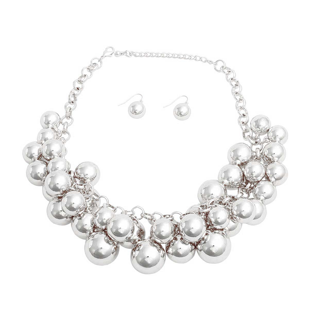 Silver Metal Ball Bead Cluster Collar