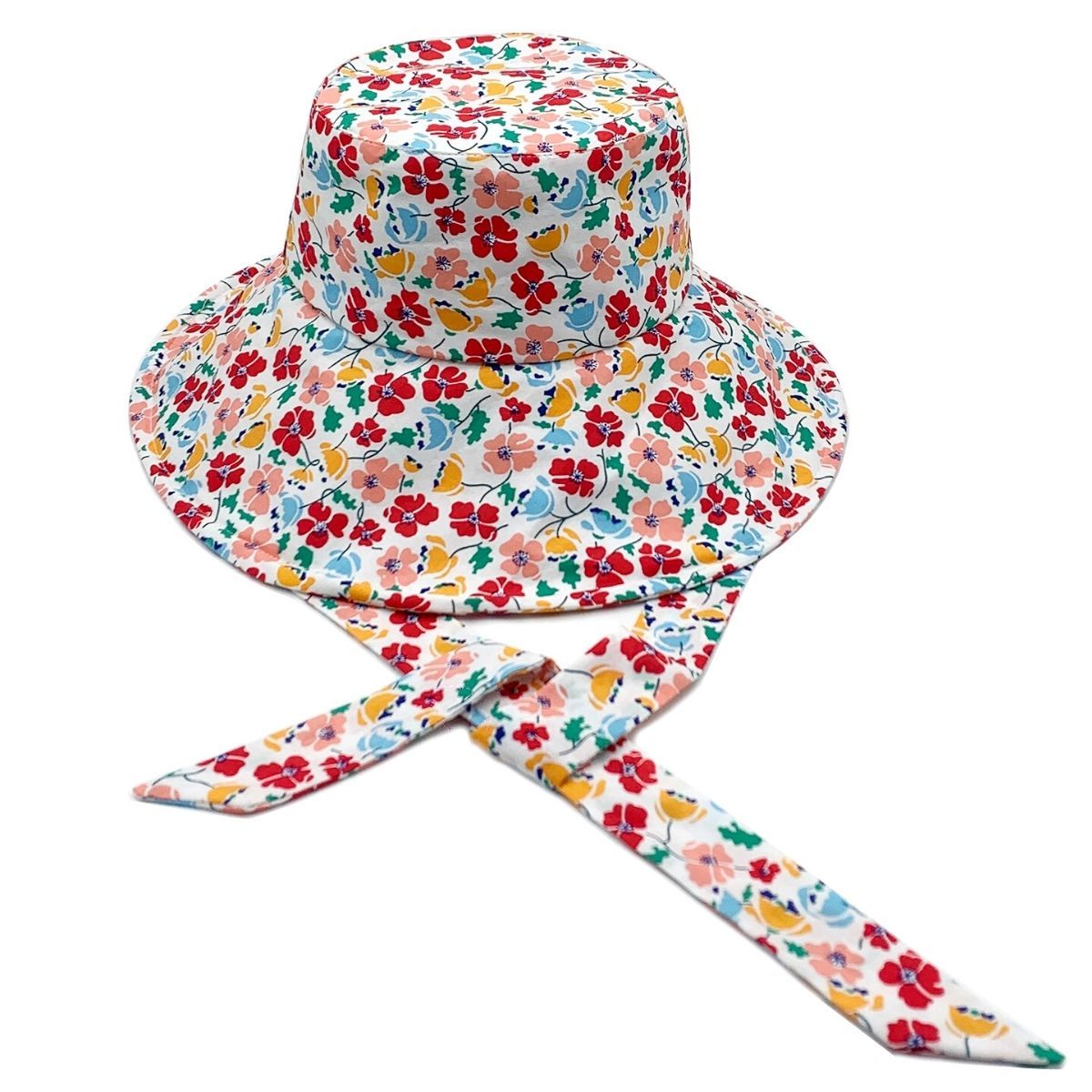 Vintage Red Floral Chin Tie Bucket Hat