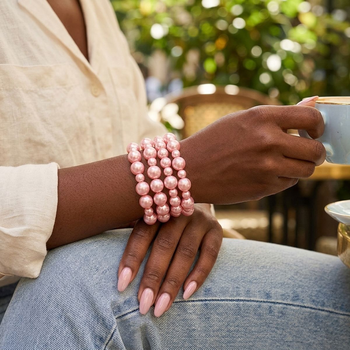 5 Pcs Pink Pearl Bracelets