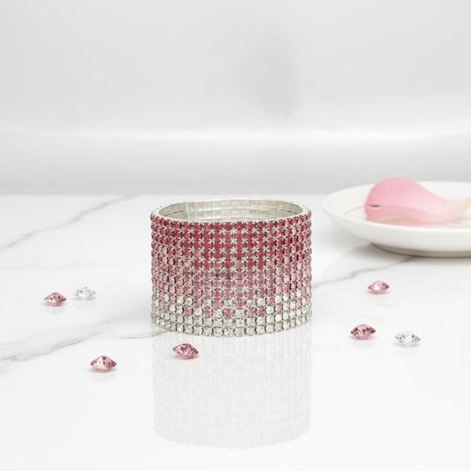 Bangle Pink Ombre Rhinestone 12 Row Bracelet