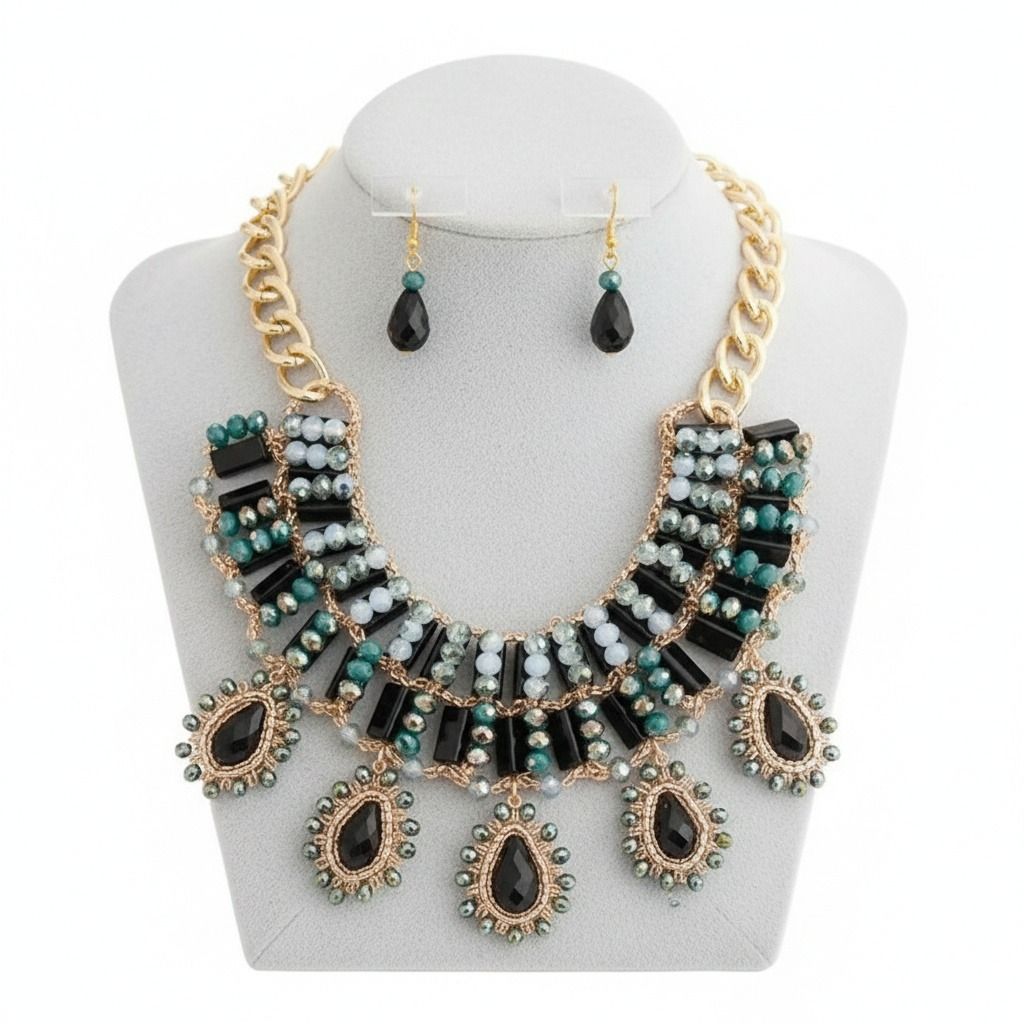 Black and Gold Bead Collar Set