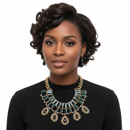 Black and Gold Bead Collar Set