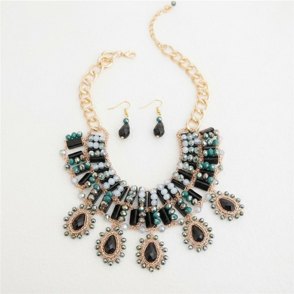 Black and Gold Bead Collar Set