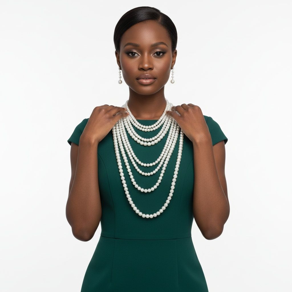 Long Cream Pearl 8 Strand Layered Classic Necklace
