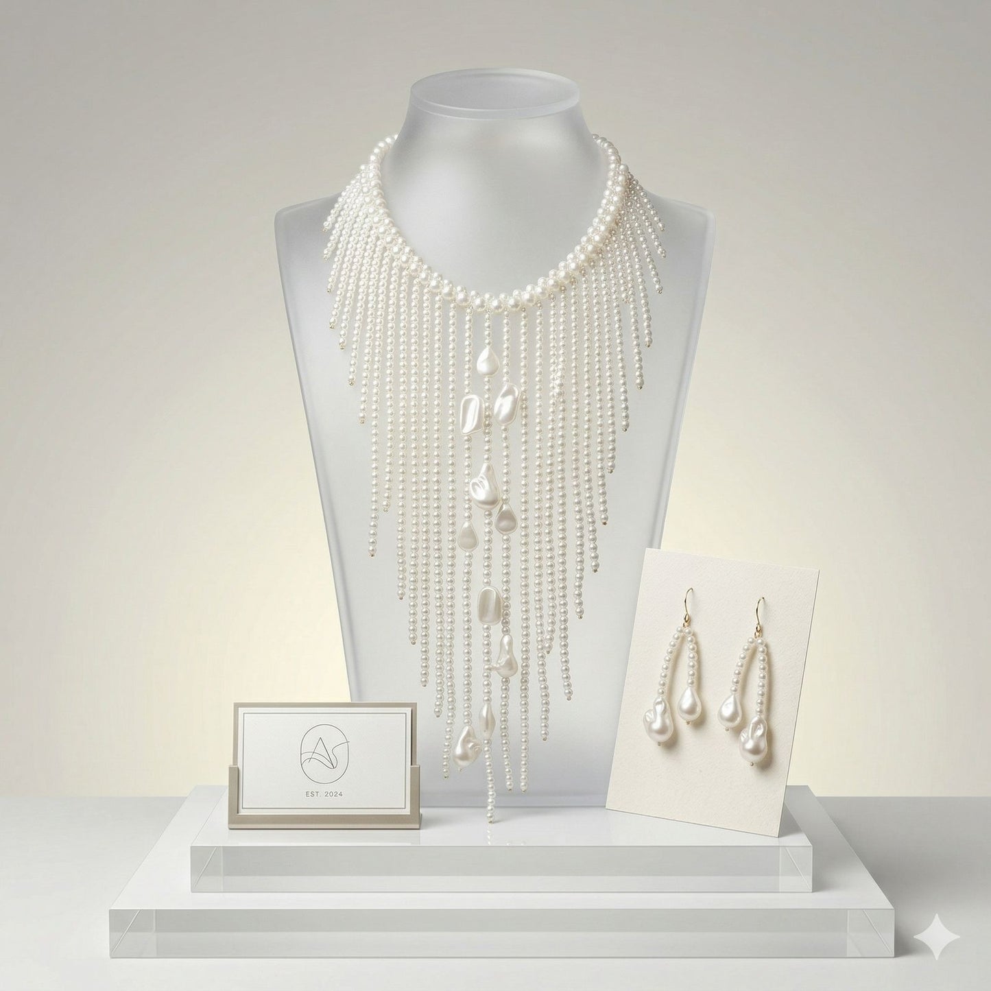 Baroque Cream Pearl Long Fringe Bib Necklace