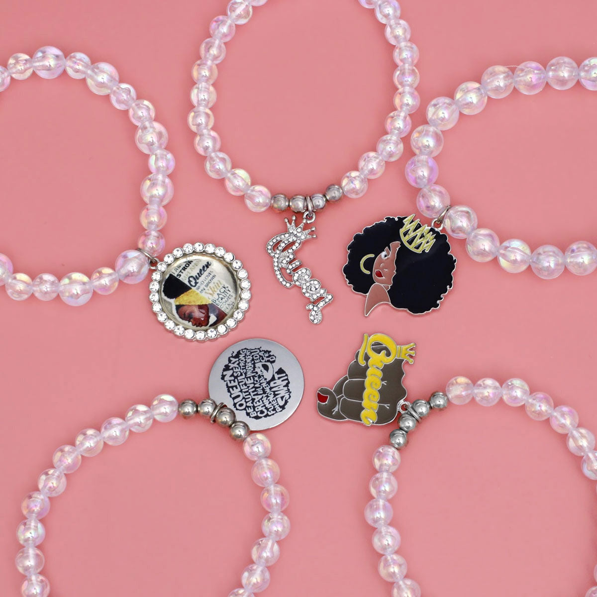Bracelets Aurbo Bead Black Queen Charm Set
