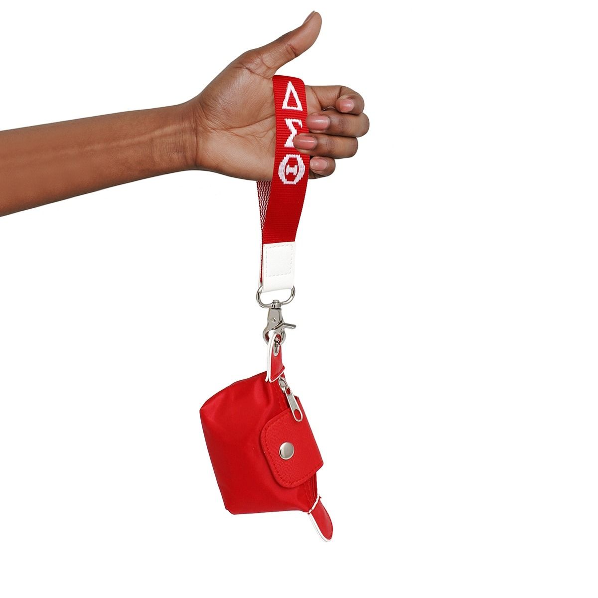 DST Sorority Red Nylon Wristlet Strap Mini Pouch