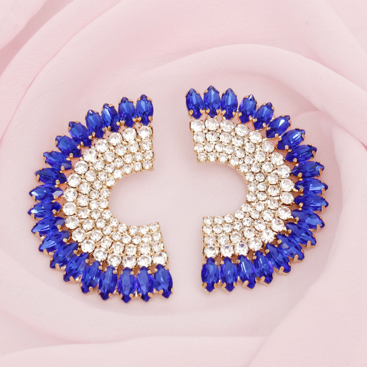 Studs Blue Crystal Semi Circle Luminous Earrings