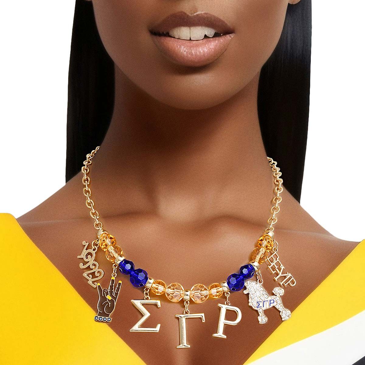 Blue Gold Glass Bead Sigma Necklace SGHRO