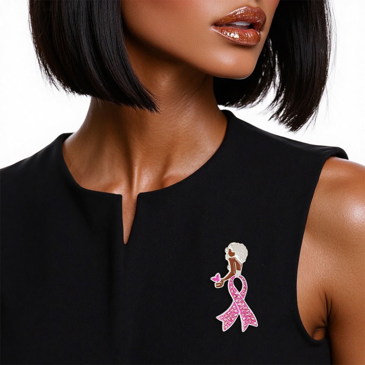 Breast Cancer Silver Pink Ribbon Legs Brooch Pin