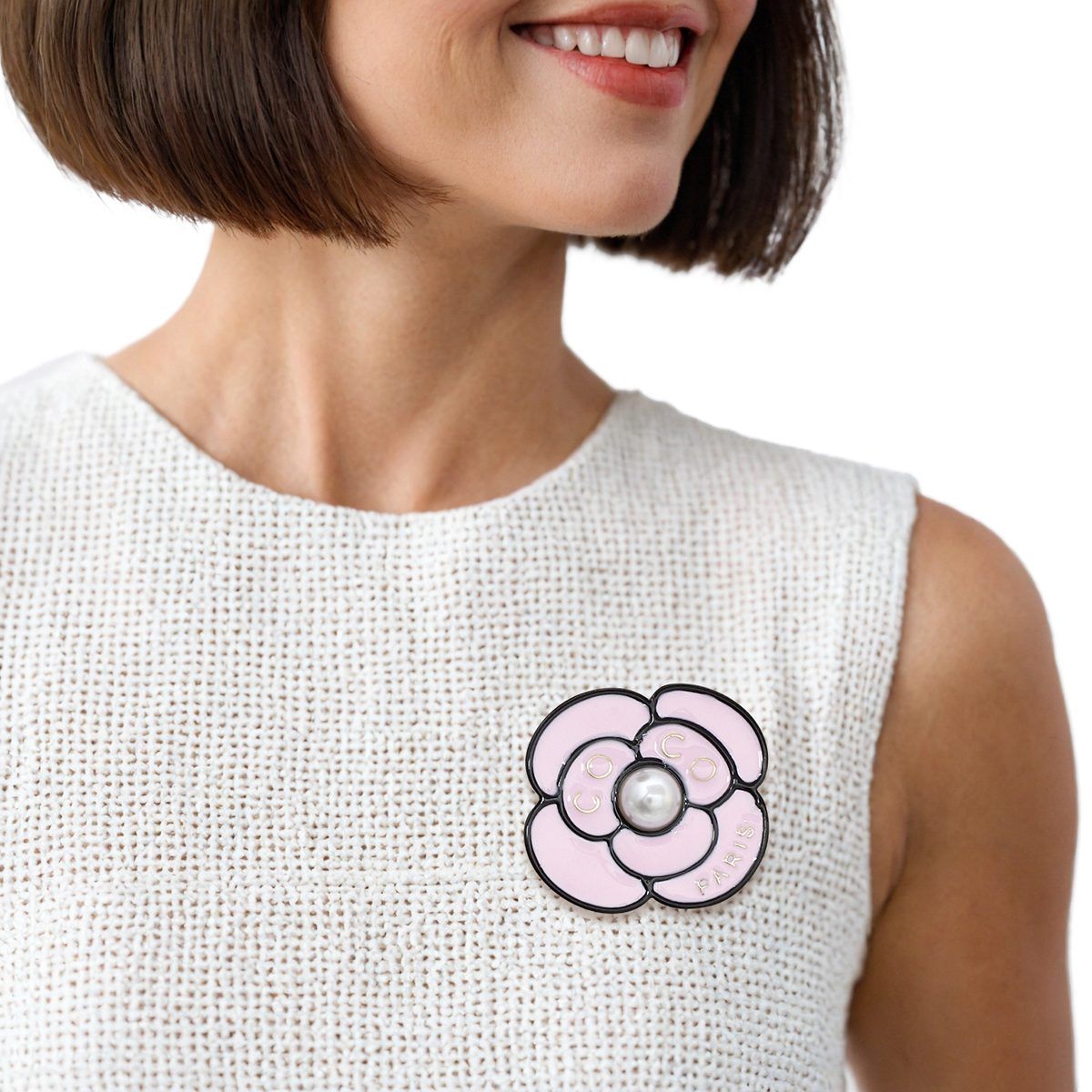Brooch Pink Paris Coco Flower Pearl Couture Pin