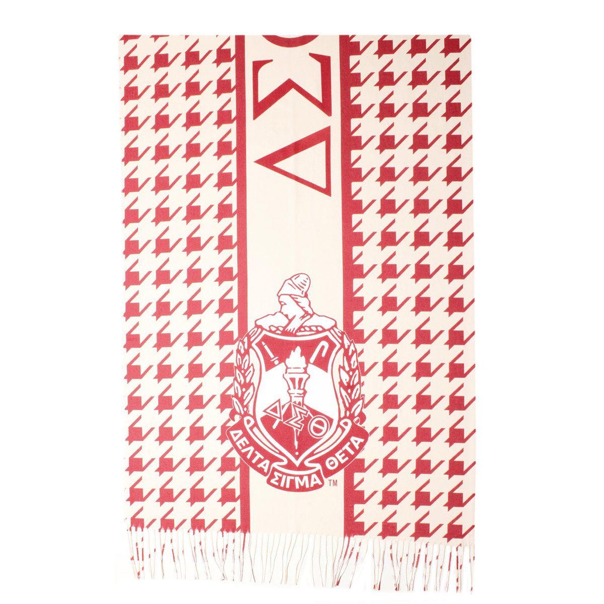 DST Crimson and Deep Cream Houndstooth Shawl Scarf
