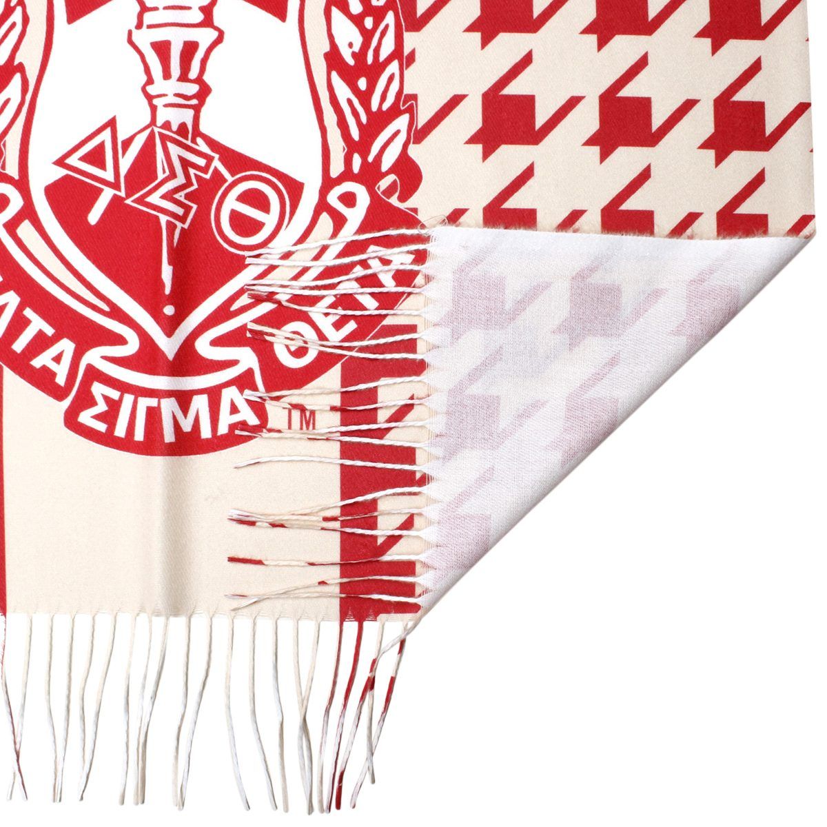 DST Crimson and Deep Cream Houndstooth Shawl Scarf