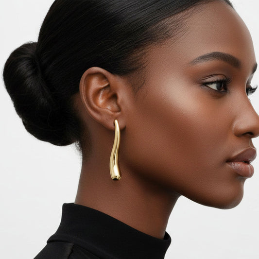 Stud 18K Gold Steel Curved Long Teardrop Earrings